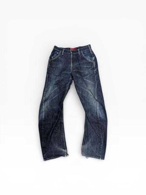 Other Designers EDWIN BLUE DENIM INDIGO CURVED FADED DISTRESSED JEANS