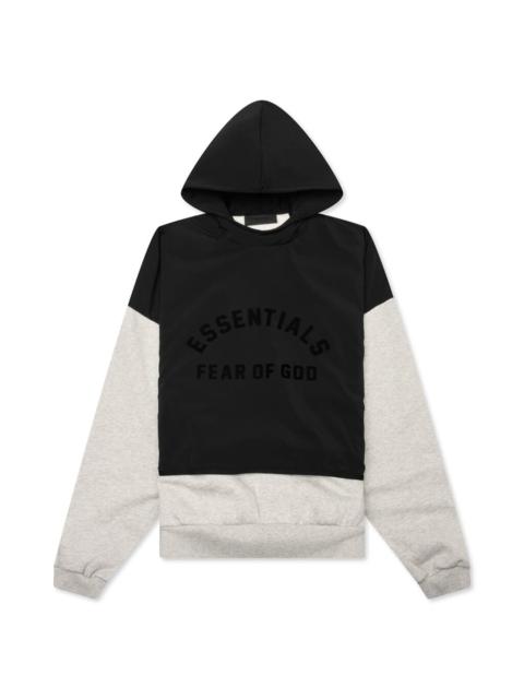 ESSENTIALS NYLON FLEECE HOODED SWEATER - LIGHT HEATHER GREY/JET BLACK