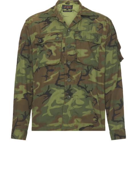 BEAMS PLUS Mesh Camo Jacquard Mapping Print Shirt in Camo