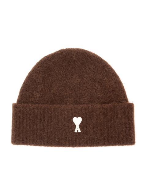 AMI Paris Ami Paris Men Beanie With Ami De Coeur Logo And Brown Tech Fabric Unisex