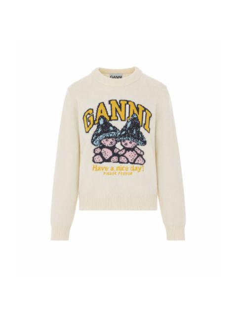 GANNI Ganni Women Teddy Mushroom Graphic Wool Sweater With Logo