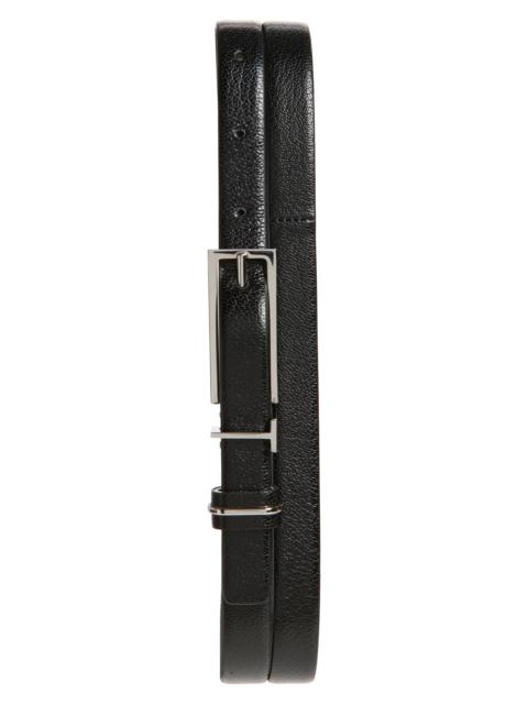 TOM FORD TOM FORD Metal T Goatskin Leather Belt in 1N001 Black at Nordstrom