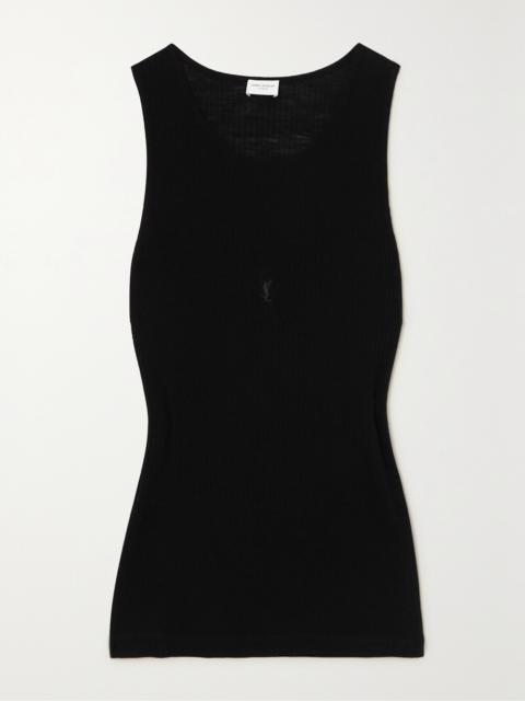 SAINT LAURENT Embroidered Ribbed Wool Tank