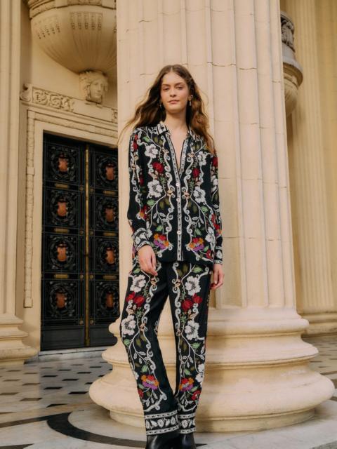 FARM RIO Black Rococo Flowers Pockets Pants