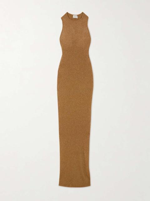 Metallic ribbed-knit maxi dress Gold