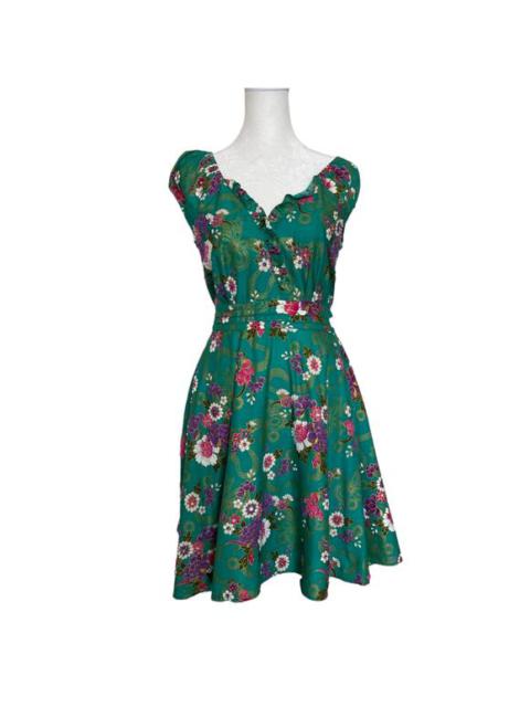Other Designers Bangkok Impression Chinoiserie Coquette Retro Beaded Floral Green Dress Large