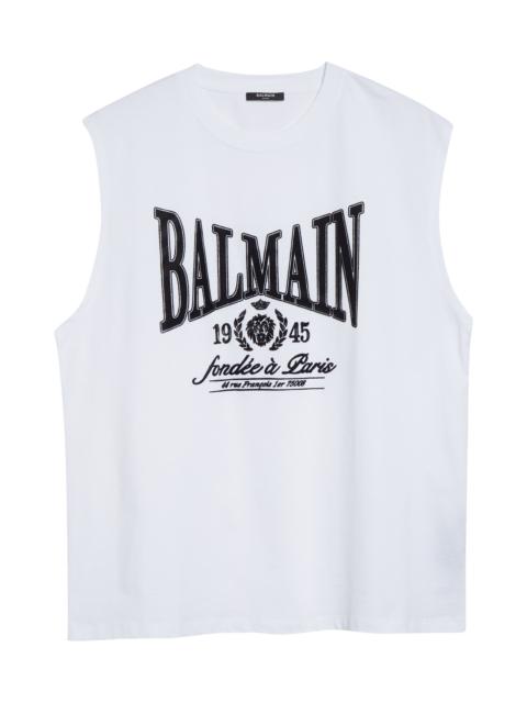 Balmain Balmain 1945 Logo Graphic Muscle Tee in Gab Blk/White at Nordstrom