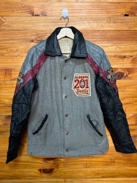 Other Designers Vintage - Vintage Alberta Devils Leather Varsity College Jacket