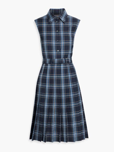 Thom Browne Pleated checked wool and linen-blend shirt dress