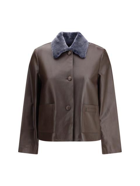 Marni Marni Leather Jacket with Shearling Collar Cacao