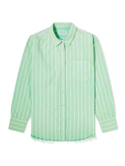 alexanderwang.t T by Alexander Wang Frayed Striped Boyfriend Shirt, Size X-Small