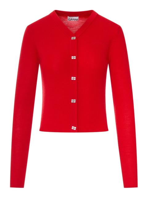 GANNI Ganni Women Wool Cardigan With Embroidered Logo