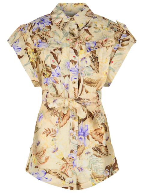 Zimmermann 'Coco' One-Piece Jumpsuit In Beige Linen With Multi Floral Women
