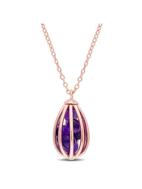 Other Designers AMOUR 2 3/4 CT TGW Amethyst Cage Pendant with Chain In Rose Gold Plated Silver