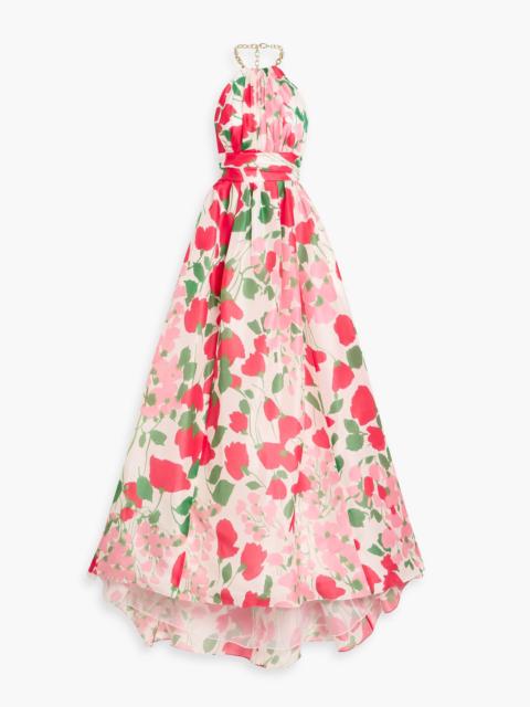 CAROLINA HERRERA Chain-embellished floral-print silk-organza gown