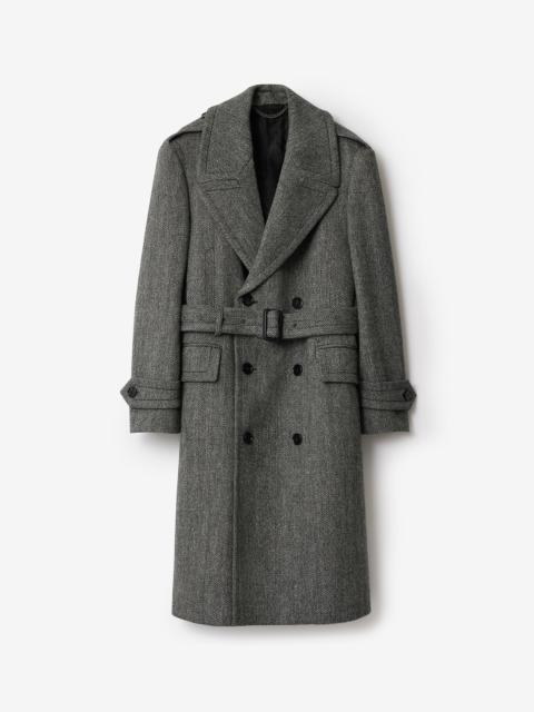 Burberry Long Herringbone Wool Trench Coat