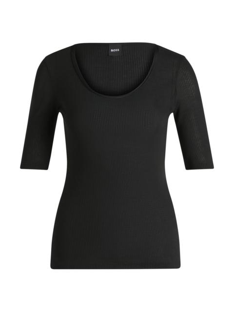 BOSS SCOOP-NECK T-SHIRT IN RIBBED STRETCH FABRIC