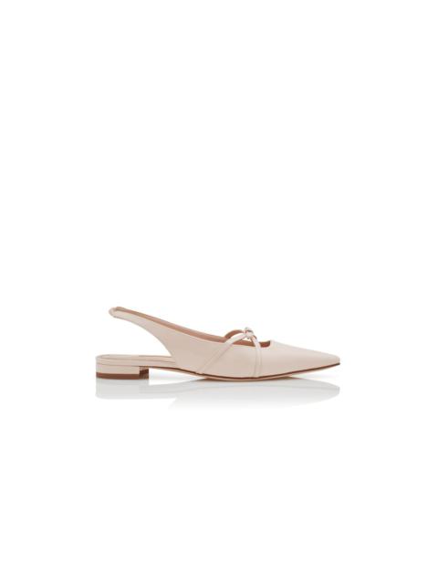 Manolo Blahnik Light Pink Patent Leather Bow Detail Slingback Flat Pumps