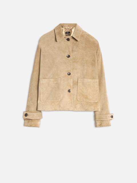 7 For All Mankind Suede Cropped Chore Jacket in Safari
