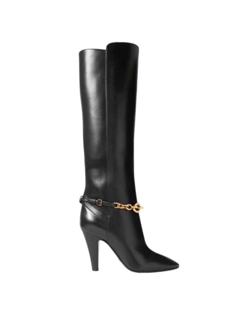 SAINT LAURENT Le Maillon Chain Leather Knee Boots