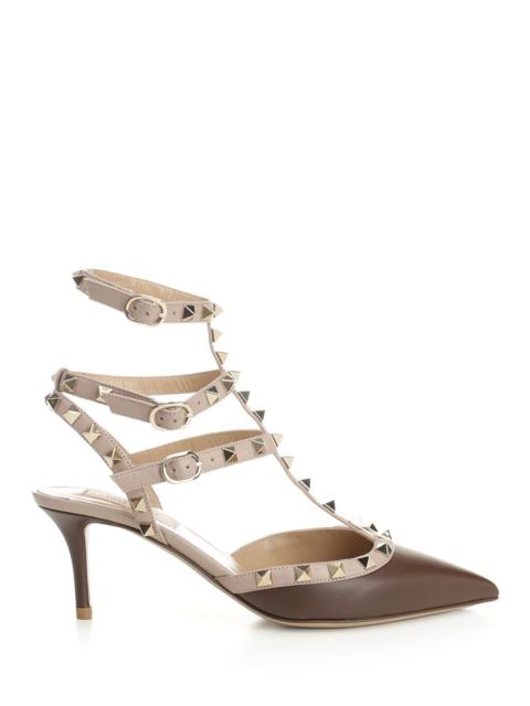 Valentino Ankle Strap | Rockstud | T. 65 | Vitello/Nappa Light Mat/Platinum Studs Pumps Brown