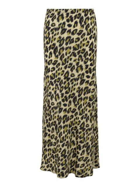 SPRWMN GREEN LEOPARD SILK BIAS MAXI SKIRT