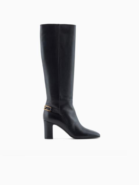 EMPORIO ARMANI NAPPA-LEATHER BOOTS WITH STRAP AND EAGLE PLATE