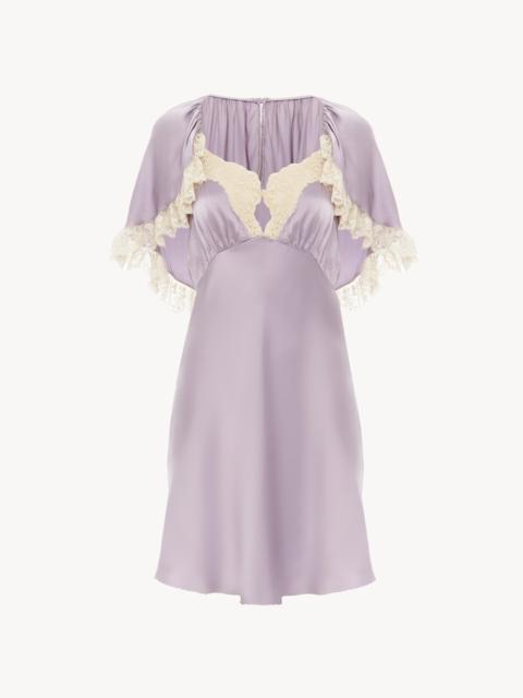 Chloé MINI CAPE DRESS IN WASHED SILK SATIN & LACE