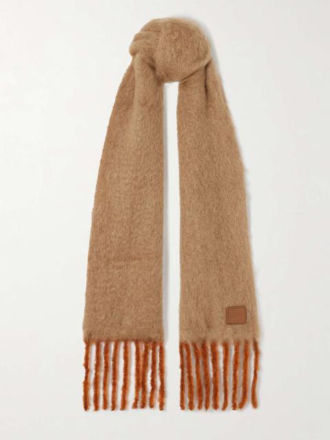 Appliquéd fringed mohair-blend scarf Brown