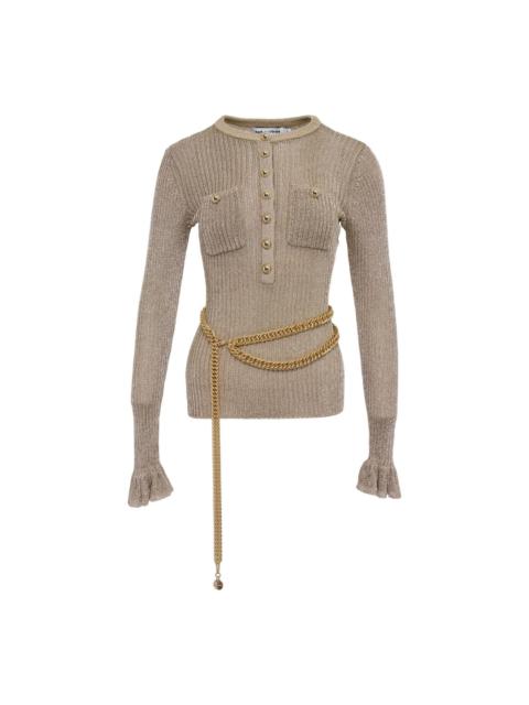 self-portrait Gold Lurex Ribbed Knit Top