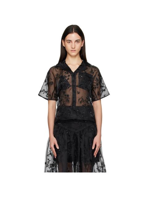 GANNI Black Embellished Organza Shirt