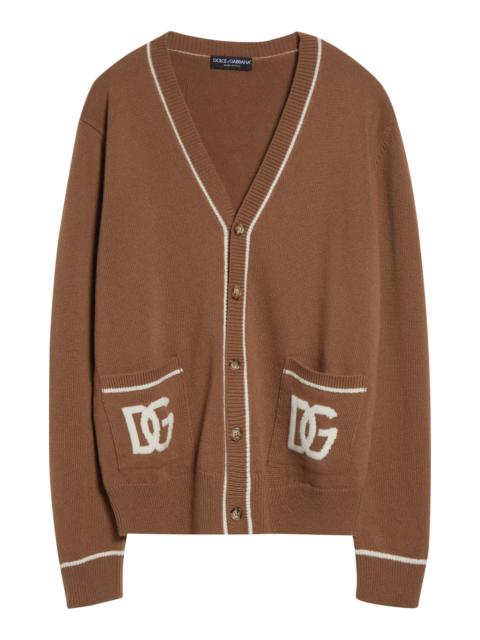 Dolce & Gabbana Dolce&Gabbana Intarsia Logo Virgin Wool Cardigan in M0180 Noce Scuro at Nordstrom