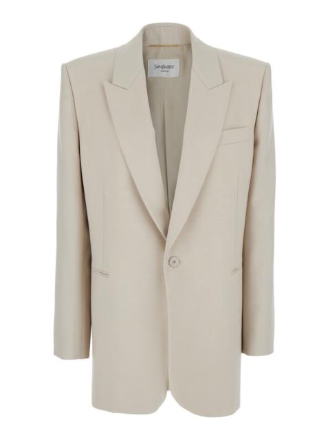 Saint Laurent Women White Single-Breasted Jacket With Peak Revers In Wool Woman