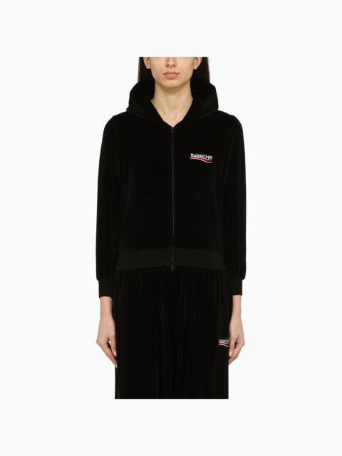 Balenciaga Black Cotton Zip Sweatshirt With Logo