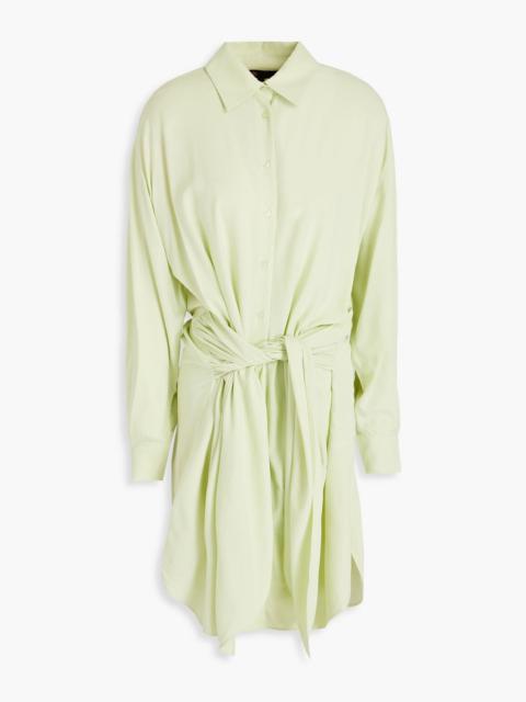 maje Tie-detailed crepe de chine mini shirt dress