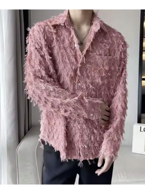 Other Designers Japanese Brand - Pink Shaggy Fringe Textured Button-Up Shirt (Rock Star Vibe)