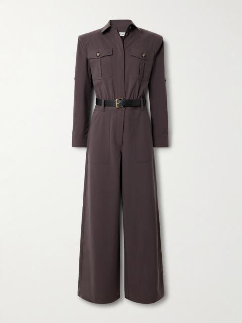 self-portrait Belted Leather-trimmed Twill Jumpsuit