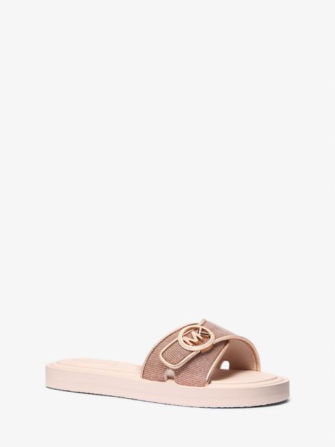 MICHAEL KORS Glitter Chain Mesh Logo Slide Sandal