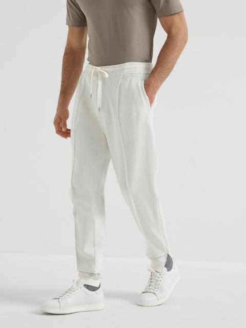 Brunello Cucinelli Cashmere and cotton French terry double cloth trousers with Crête detail and elasticated zipper cuff
