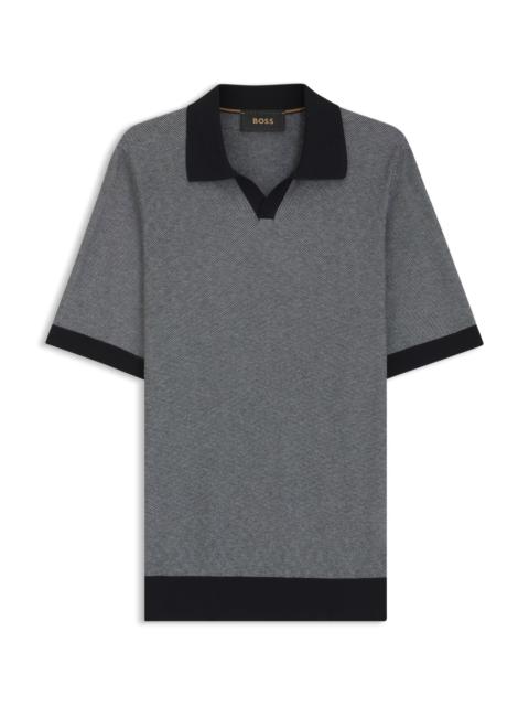 BOSS SILK-COTTON SWEATER WITH JOHNNY COLLAR IN REGULAR FIT