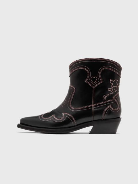 GANNI Low Shaft Embroidered Western Boot Oleatex