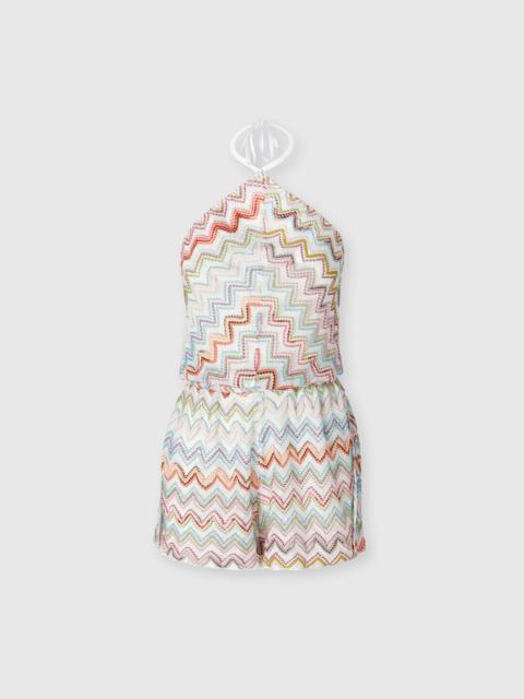 Missoni Short jumpsuit with 3D zig zag lamé and halter neckline
