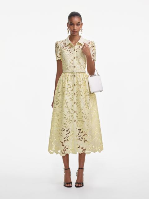 self-portrait Yellow Lace Collared Midi Dress
