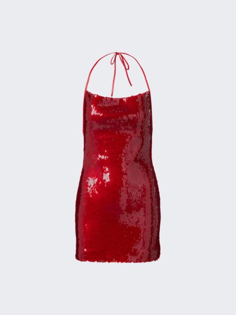 David Koma Halterneck Mini Sequin Dress Red