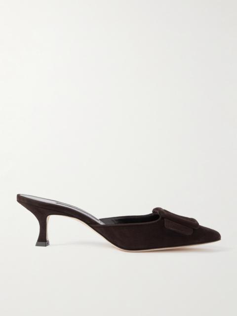 Manolo Blahnik Maysale 50 Buckled Suede Mules