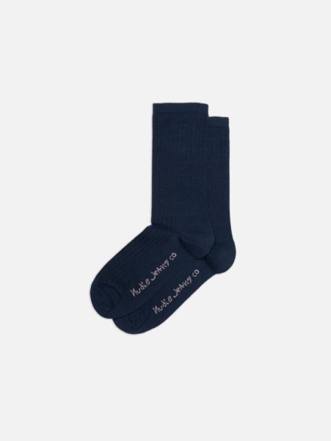 Nudie Jeans Women Cotton Ribbed Socks Dark Blue