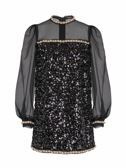 Balmain Balmain Chiffon and beaded sequin dress in Black at Nordstrom