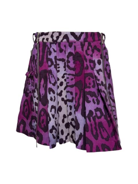 Dior CHRISTIAN DIOR Fall Winter 2004 Leopard Print High-Waisted Pleated Mini Skirt