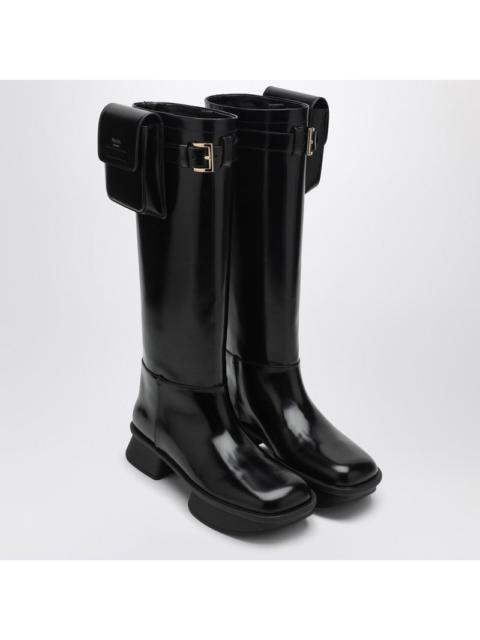 Prada Black Leather Boot With Pouch Women