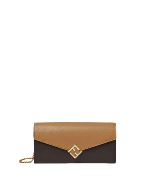 FENDI FENDI $930 Brown/Beige FF Diamonds Leather Chain Wallet New
